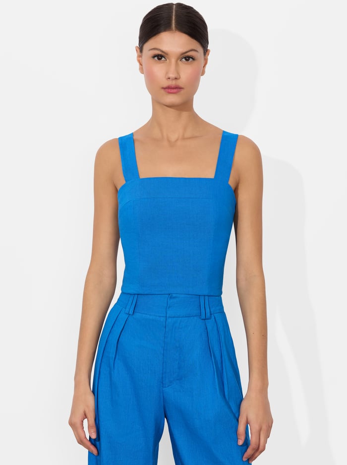 alice & olivia NATALIA LINEN LACE UP TOP BLACK