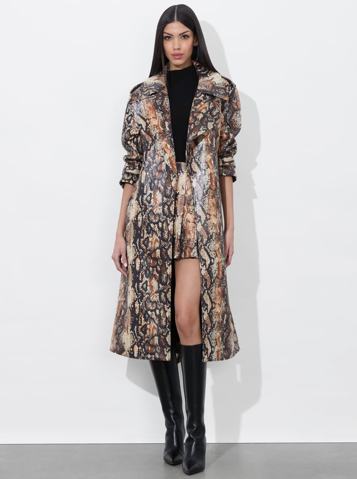 alice & olivia NEVADA VEGAN TRENCH CAMEL/BLACK SNAKE
