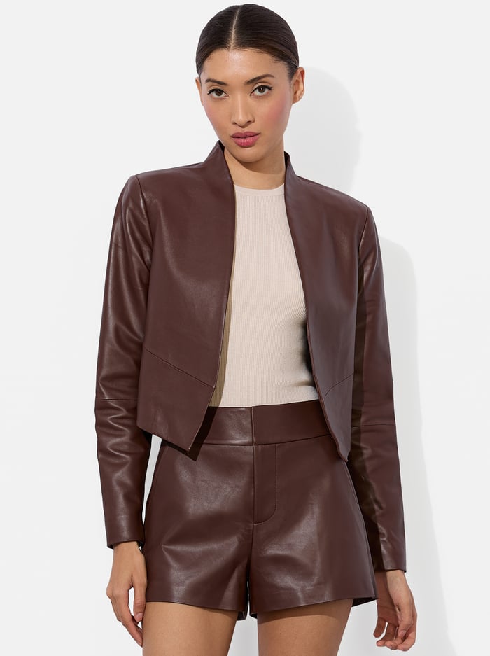 alice & olivia NEW HARVEY LEATHER JACKET MOCHA
