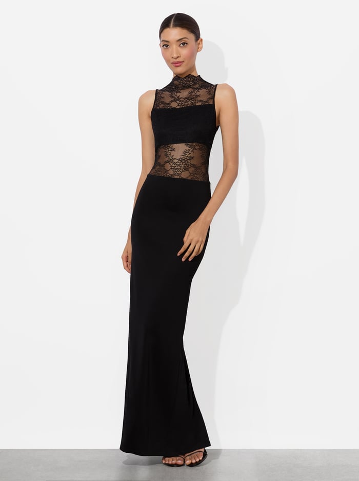 alice & olivia NICHOL LACE MAXI DRESS BLACK