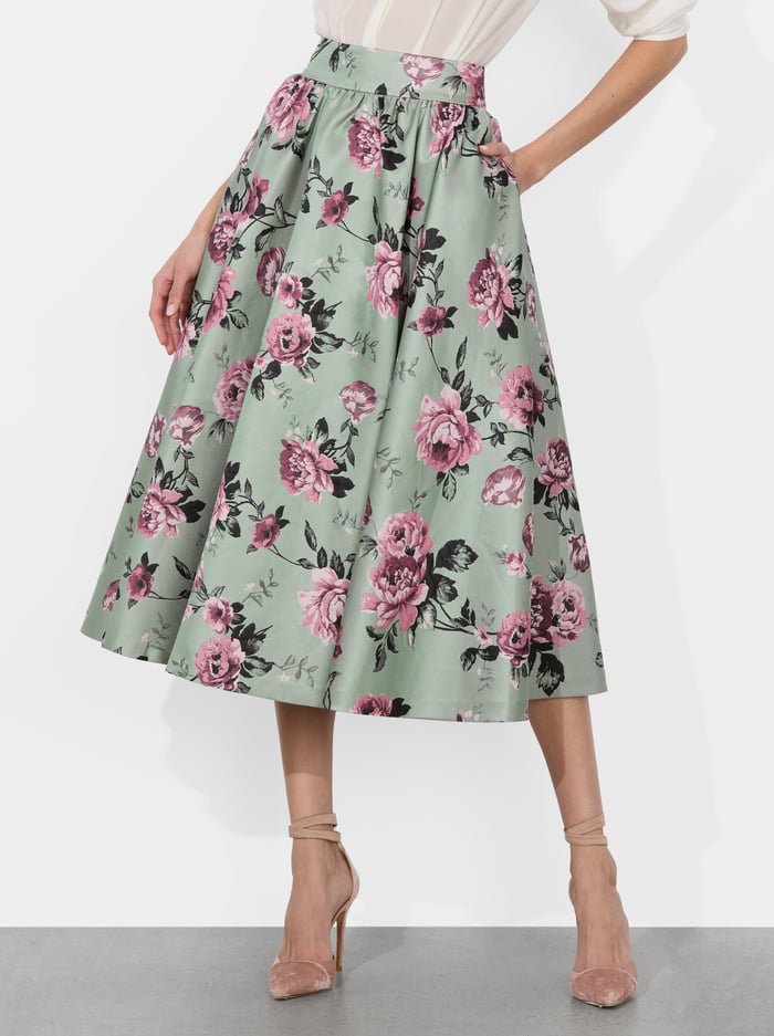 alice & olivia NILDA VOLUMINOUS SKIRT SAGE MULTI