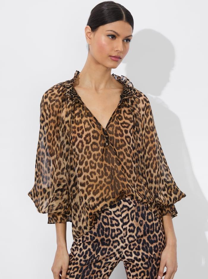 alice & olivia NORAH LEOPARD SILK BLOUSE CATWALK