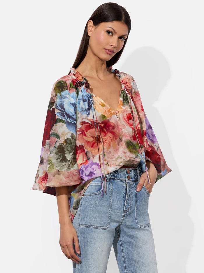 alice & olivia NORAH PEASANT BLOUSE STORM FLORAL SM