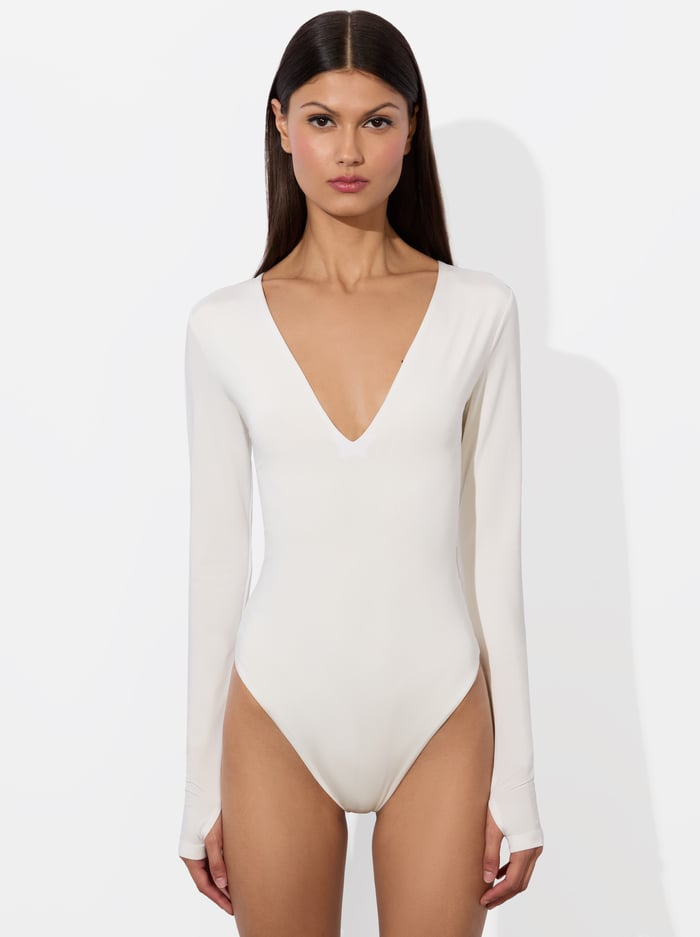 alice & olivia OLEA LONG SLEEVE BODYSUIT BLACK