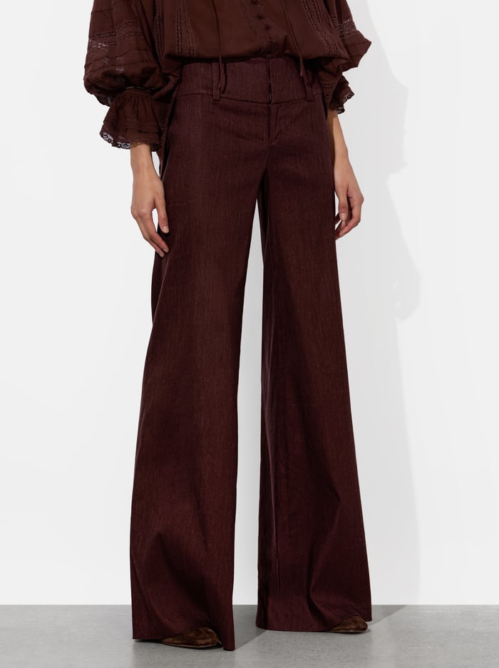 alice & olivia OLIVIA LINEN PANT MOCHA