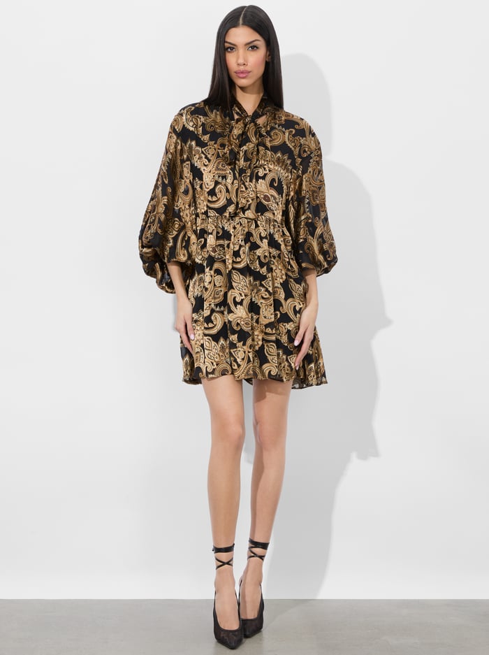 alice & olivia OPAL TUNIC DRESS SPRING PAISLEY BLACK