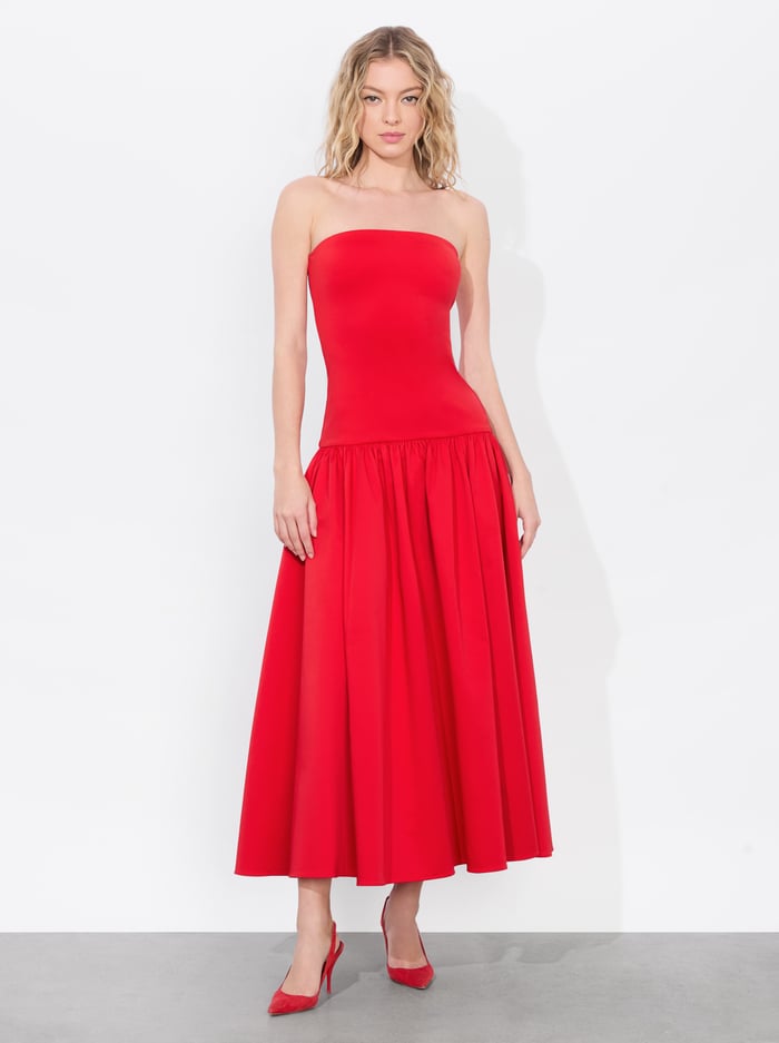 alice & olivia ORIANA DROP WAIST MIDI DRESS BLACK