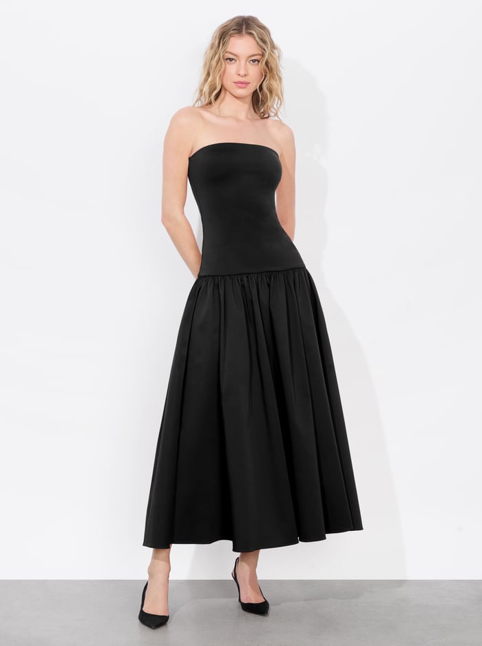 alice & olivia ORIANA DROP WAIST MIDI DRESS BLACK