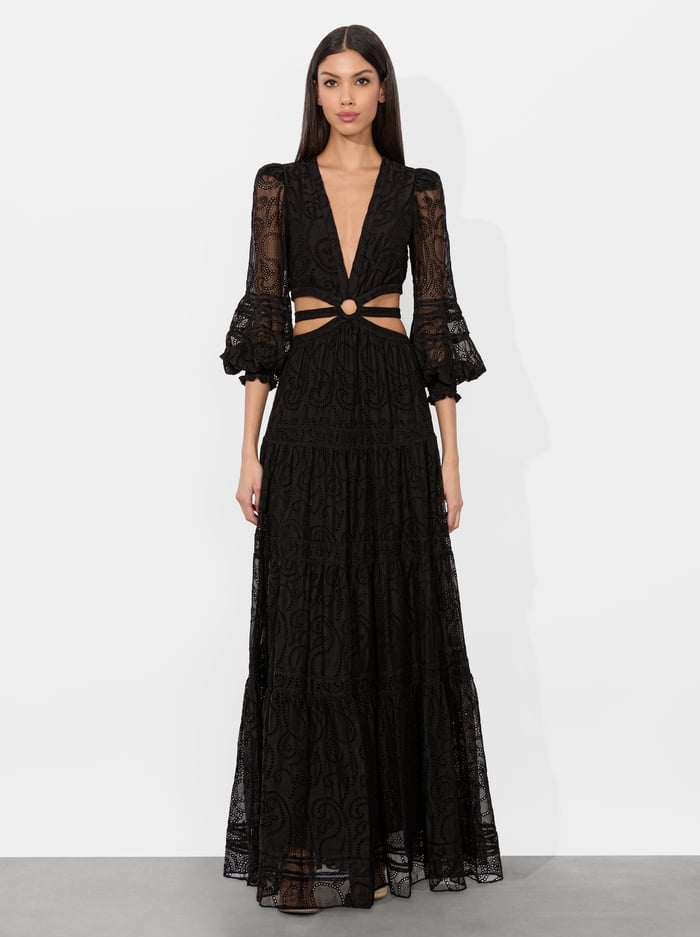 alice & olivia PATRICA TIERED DRESS BLACK