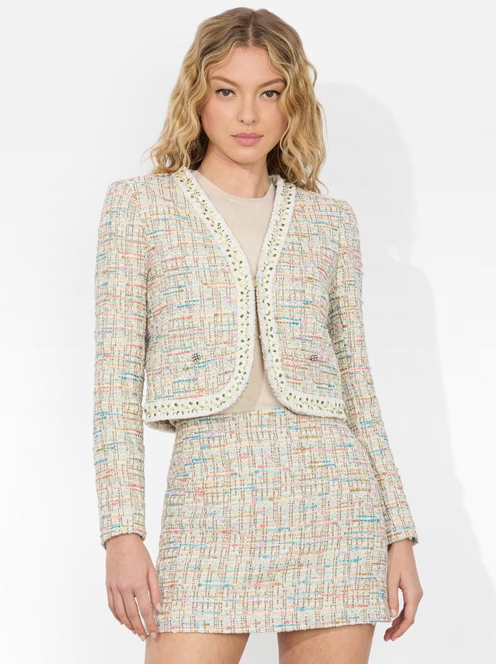 alice & olivia PEYTON TWEED JACKET OFF WHITE MULTI