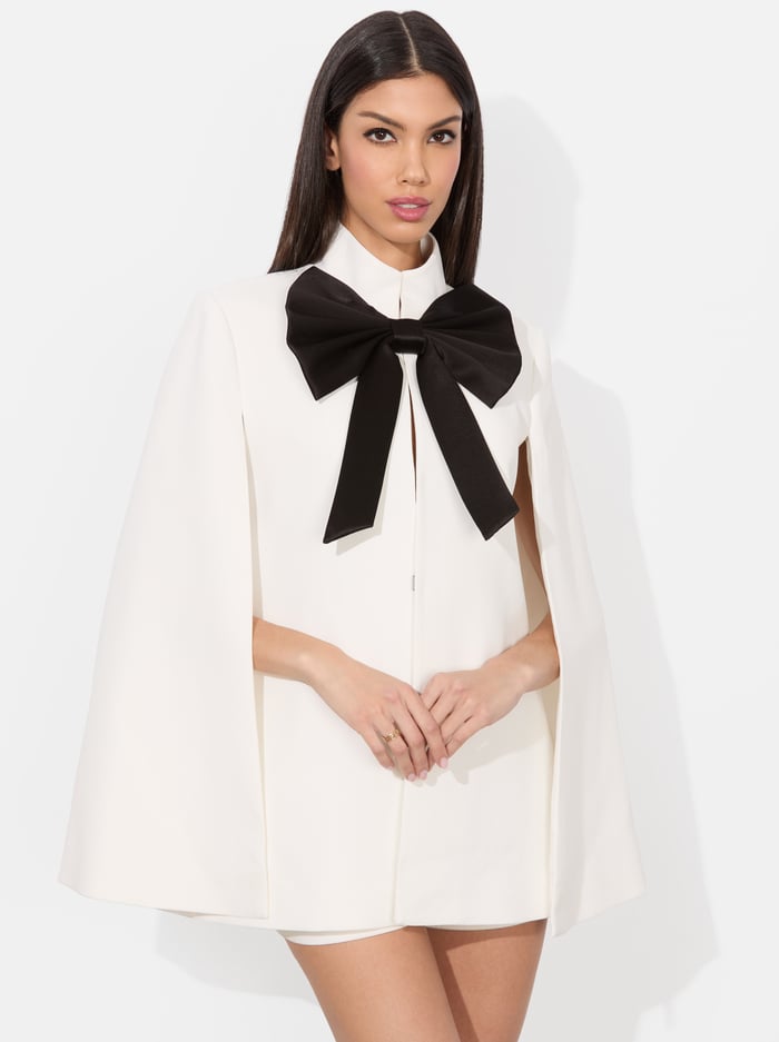 alice & olivia PHILIPPA BOW CAPE OFF WHITE/BLACK
