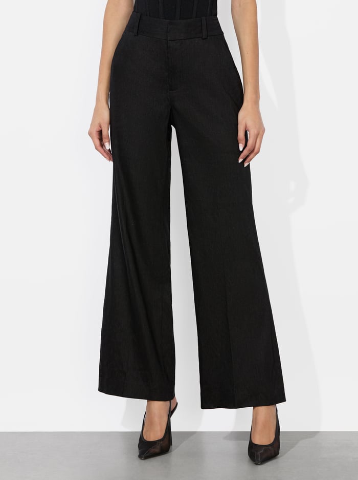 alice & olivia QUINN LINEN KICK FLARE PANT BLACK