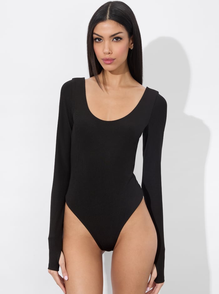 alice & olivia RHYS RIBBED BALLET BODYSUIT BLACK