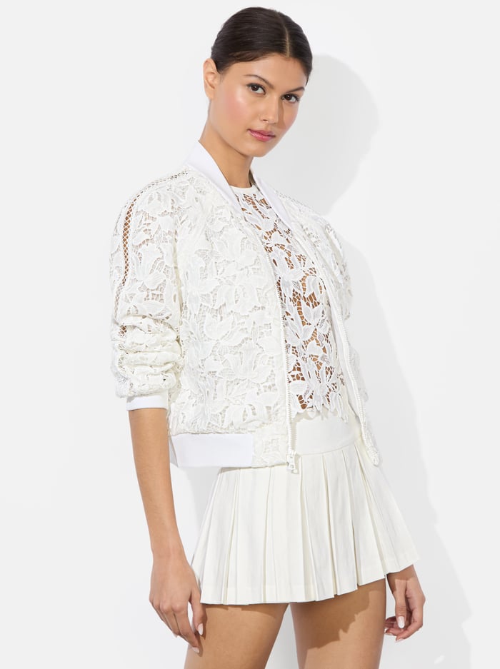 alice & olivia RUSSIE LACE BOMBER JACKET OFF WHITE