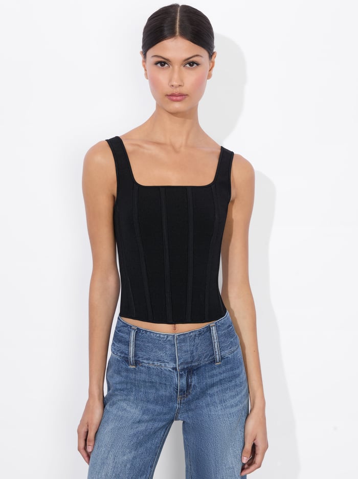 alice & olivia SARIAH CORSET TANK BLACK