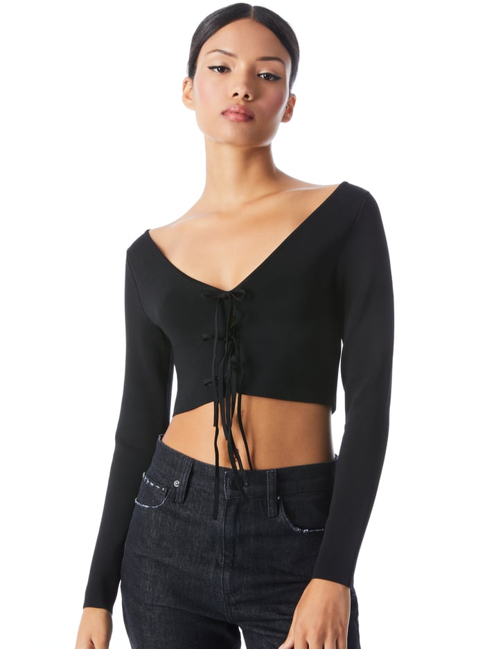alice & olivia SHAREE CROPPED PULLOVER BLACK