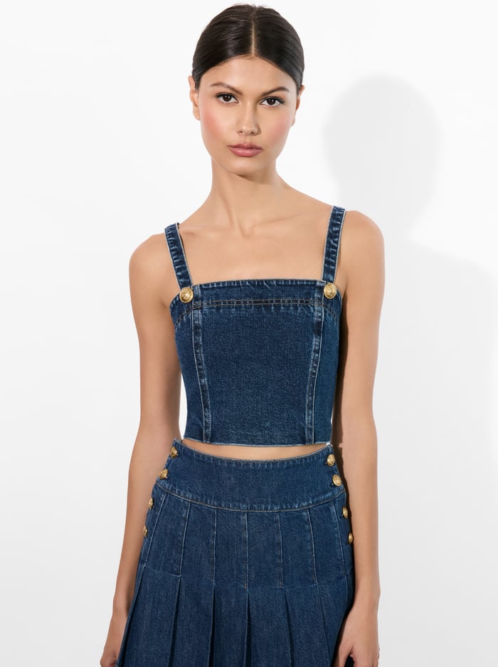 alice & olivia SUE DENIM BUSTIER LOVE TRAIN