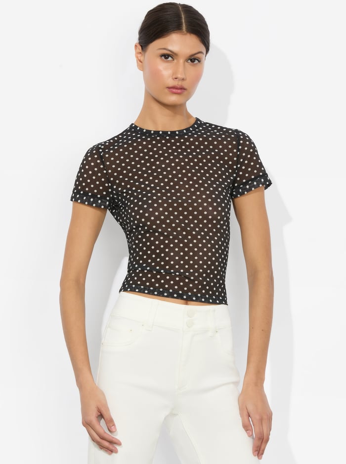 alice & olivia TESS TEE BLACK/OFF WHITE POLKA DOT