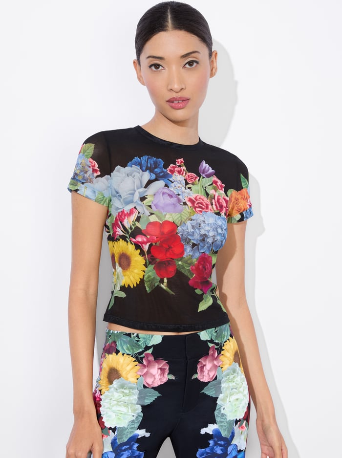 alice & olivia TESS TEE GARDEN BRUNCH BLACK