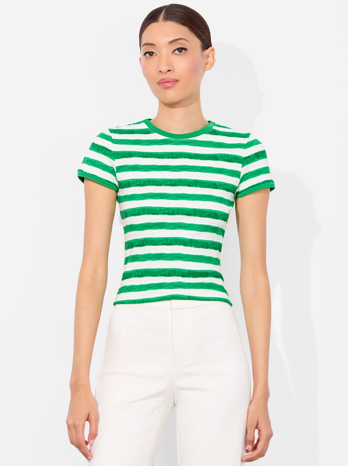 alice & olivia TESS TEE PAINTED STRIPE LT EMERALD