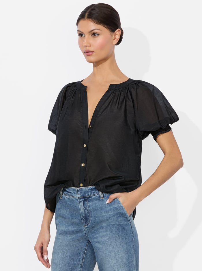 alice & olivia THALIA BUTTON DOWN BLOUSE BLACK