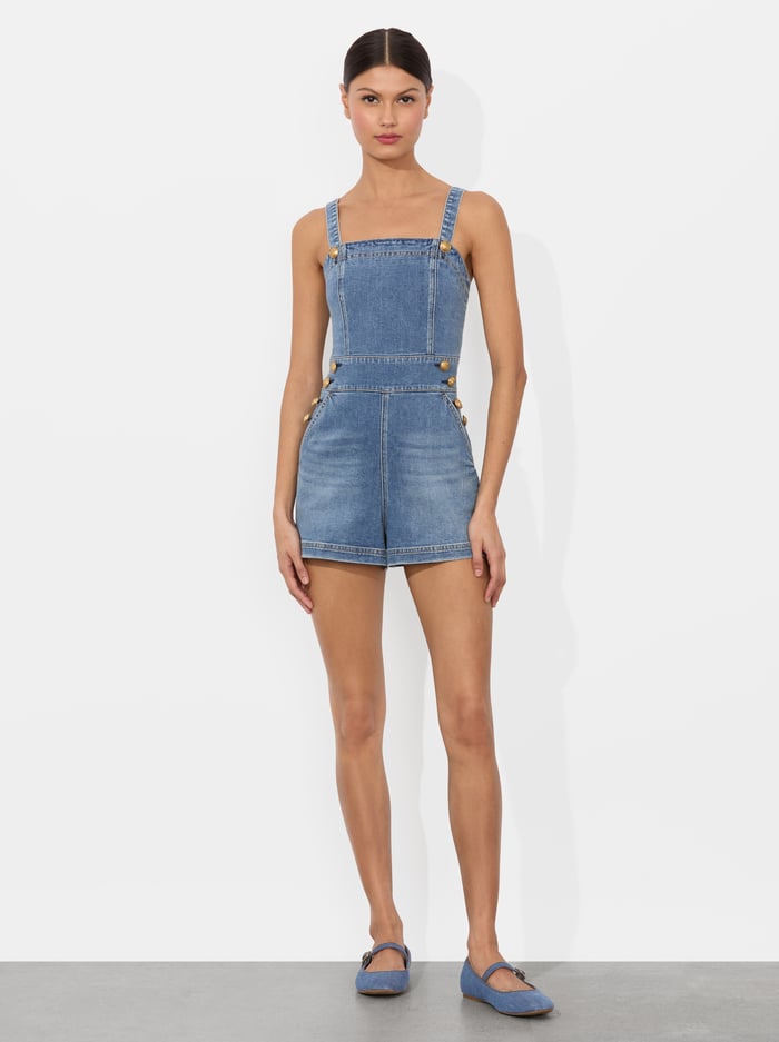 alice & olivia VITA DENIM ROMPER LIVIA VINTAGE BLUE