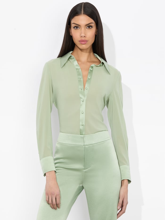 alice & olivia WILLA 70S COLLAR SILK BLOUSE SAGE