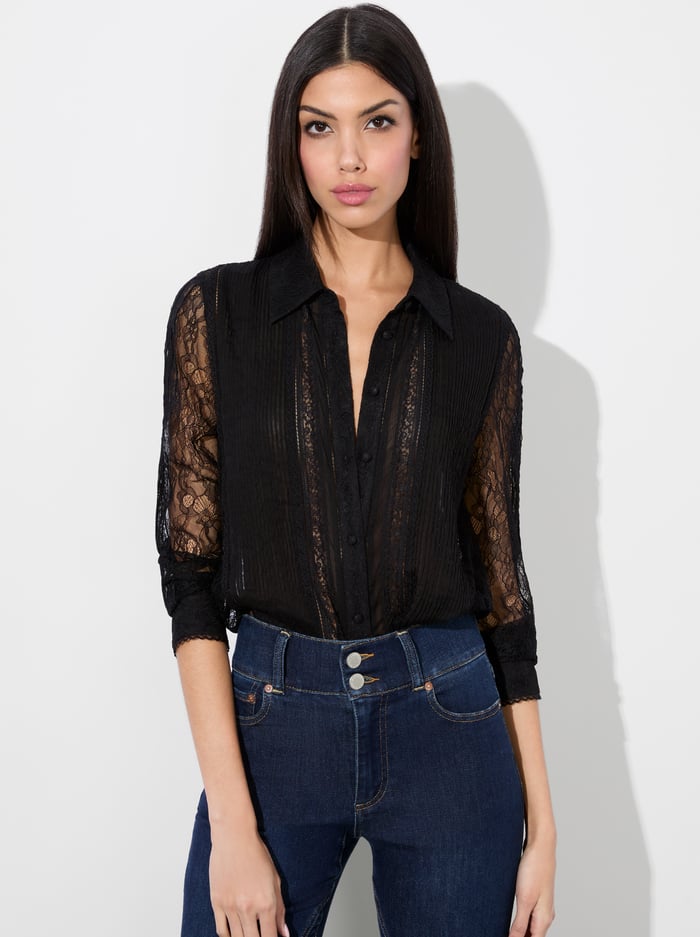 alice & olivia WILLA LACE TOP BLACK