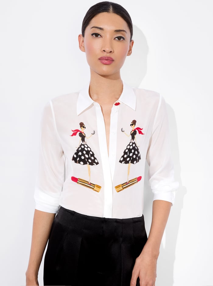 alice & olivia WILLA SILK BLOUSE AFFECTION SMALL