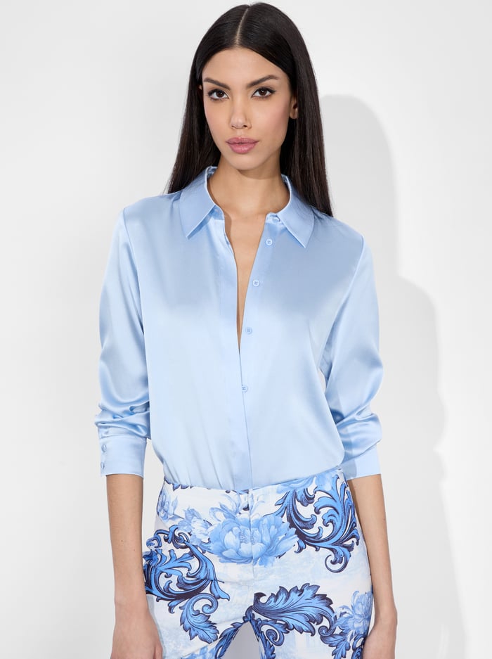 alice & olivia WILLA SILK BLOUSE BRIGHT RUBY