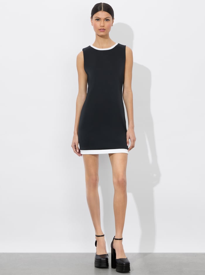 alice & olivia WYNELL MINI DRESS BLACK/OFF WHITE