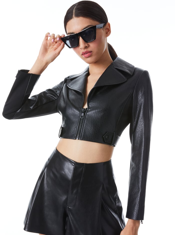 alice & olivia YARDLEY VEGAN JACKET BLACK