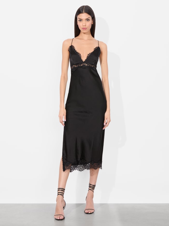 alice & olivia ZAIRA LACE SLIP MIDI DRESS BLACK