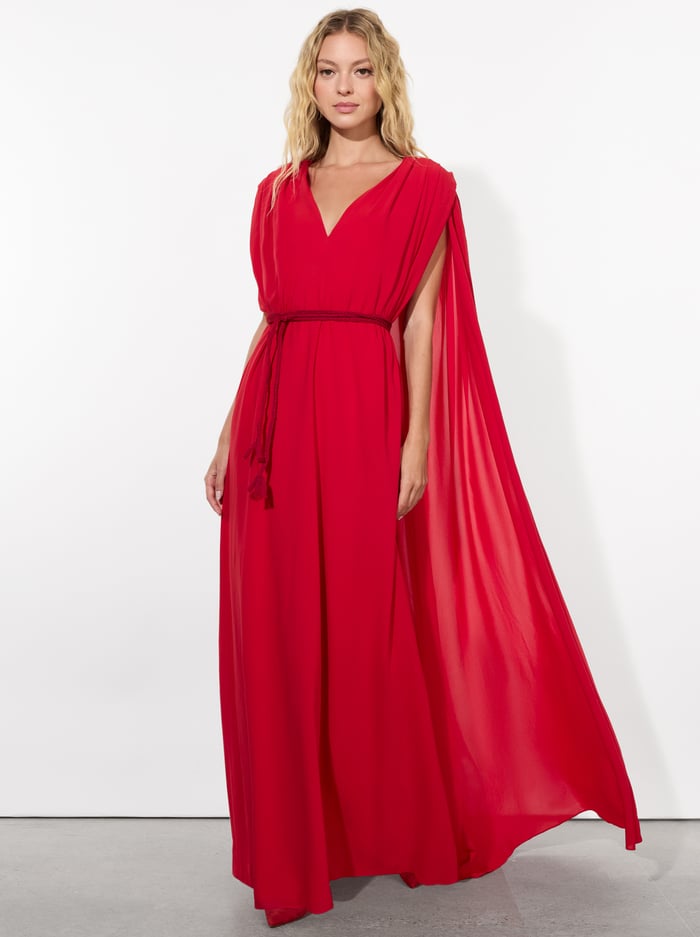 alice & olivia ZENAIDA MAXI CAPE DRESS BRIGHT RUBY