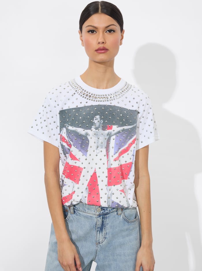 alice & olivia ALVERA EMBELLISHED TEE OFF WHITE MULTI