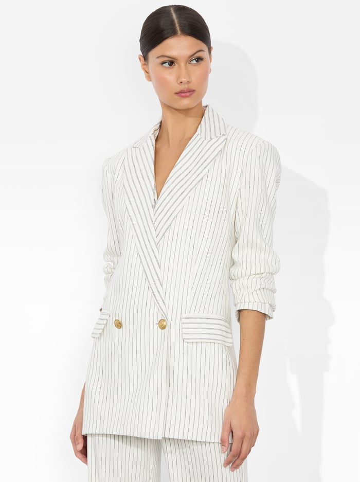alice & olivia ARIAS DOUBLE BREASTED BLAZER OFF WHITE/BLACK