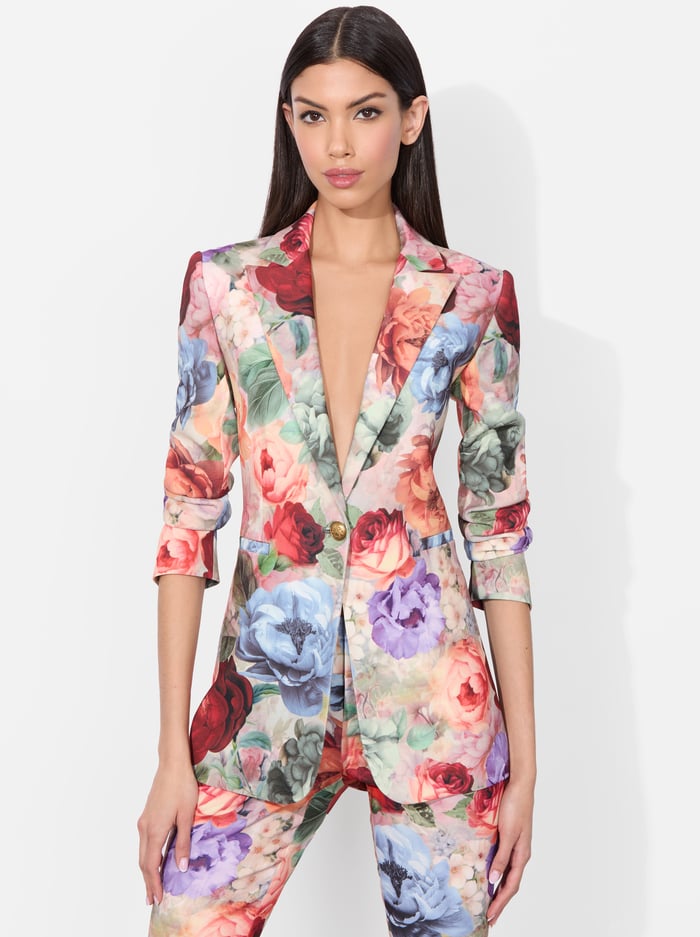 alice & olivia BREANN FITTED LONG BLAZER STORM FLORAL SM