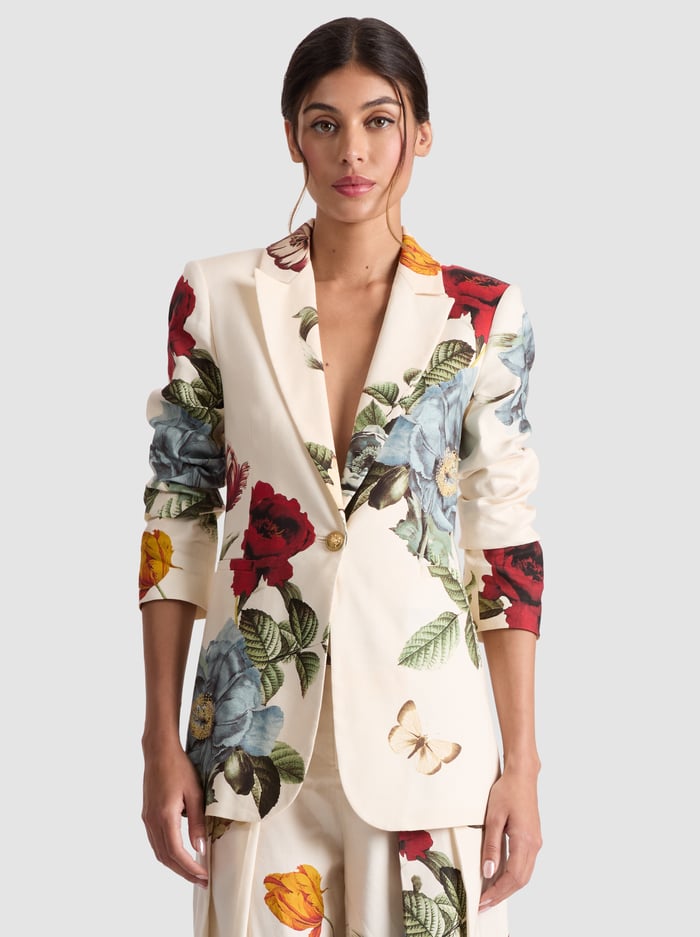 alice & olivia BREANN PRINTED LINEN BLAZER PROVENCE FLORAL LG