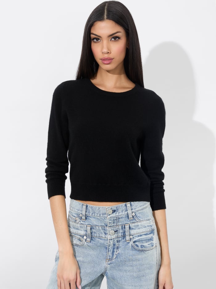 alice & olivia CAROLANN CASHMERE SHRUNKEN PULLOVER BLACK