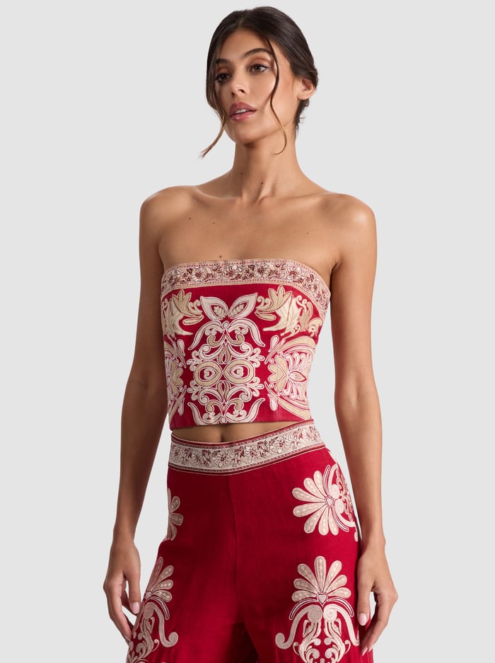 alice & olivia CECE EMBROIDERED TOP SERENADE DARK CHERRY