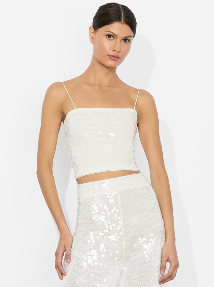alice & olivia CERESI EMBELLISHED TOP OFF WHITE/CLEAR