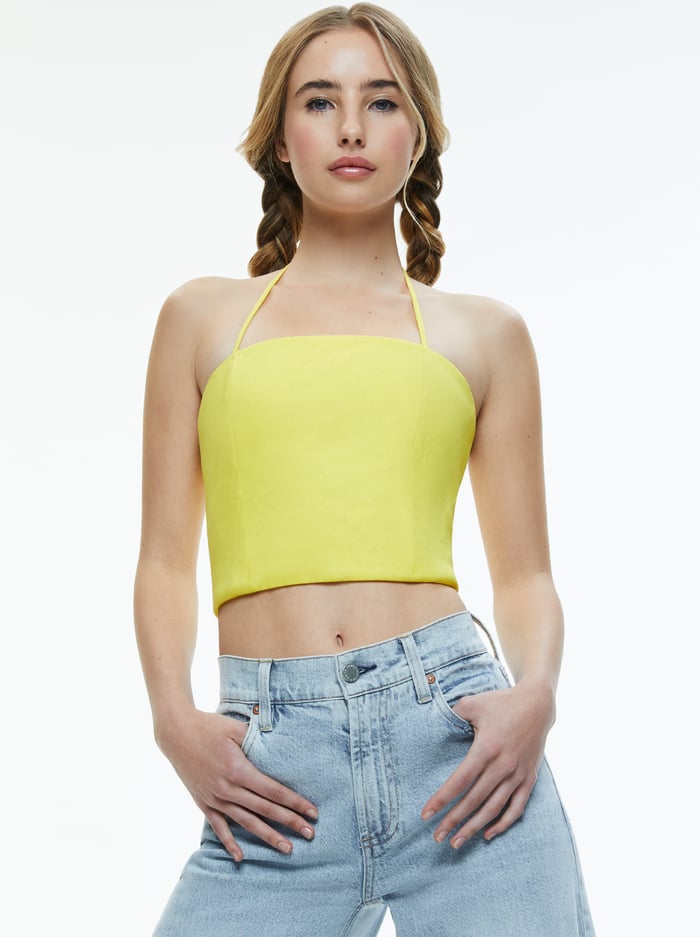 alice & olivia CERESI HALTER BANDEAU TOP HAPPY YELLOW