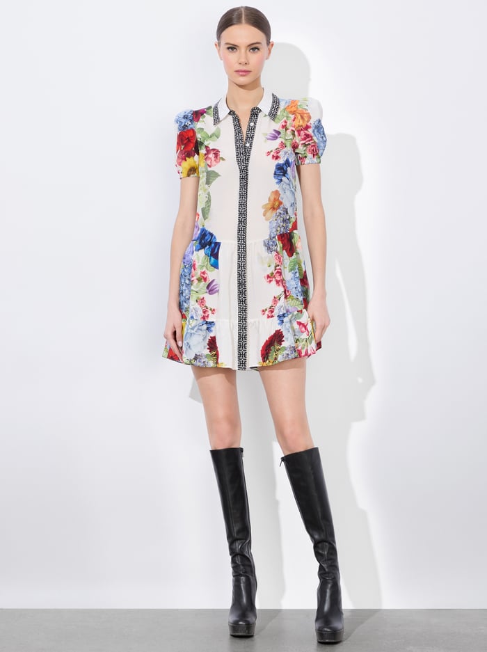 alice & olivia CLAIRE MINI DRESS GARDEN BRUNCH OFF WHITE