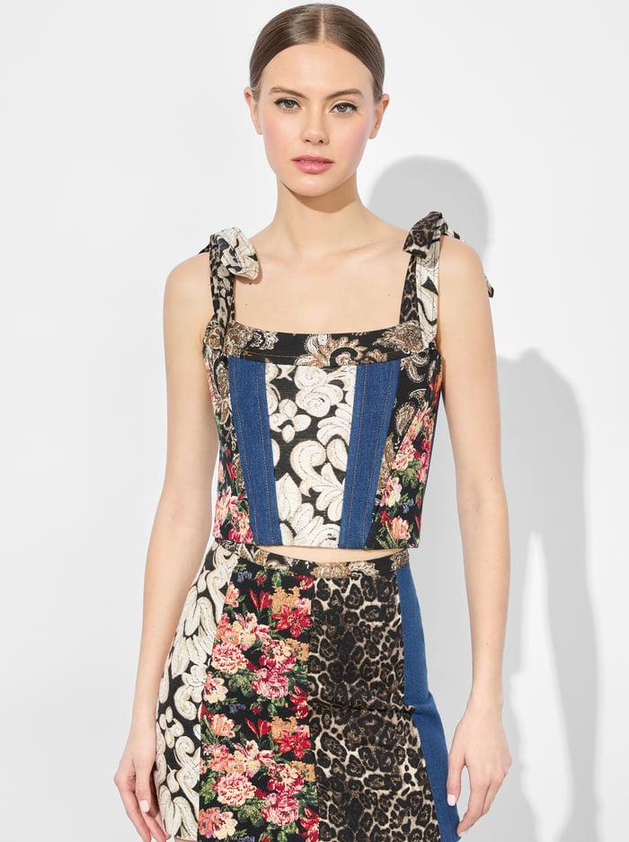 alice & olivia CLARA BOW STRAP BUSTIER LOLA BLUE/MULTI