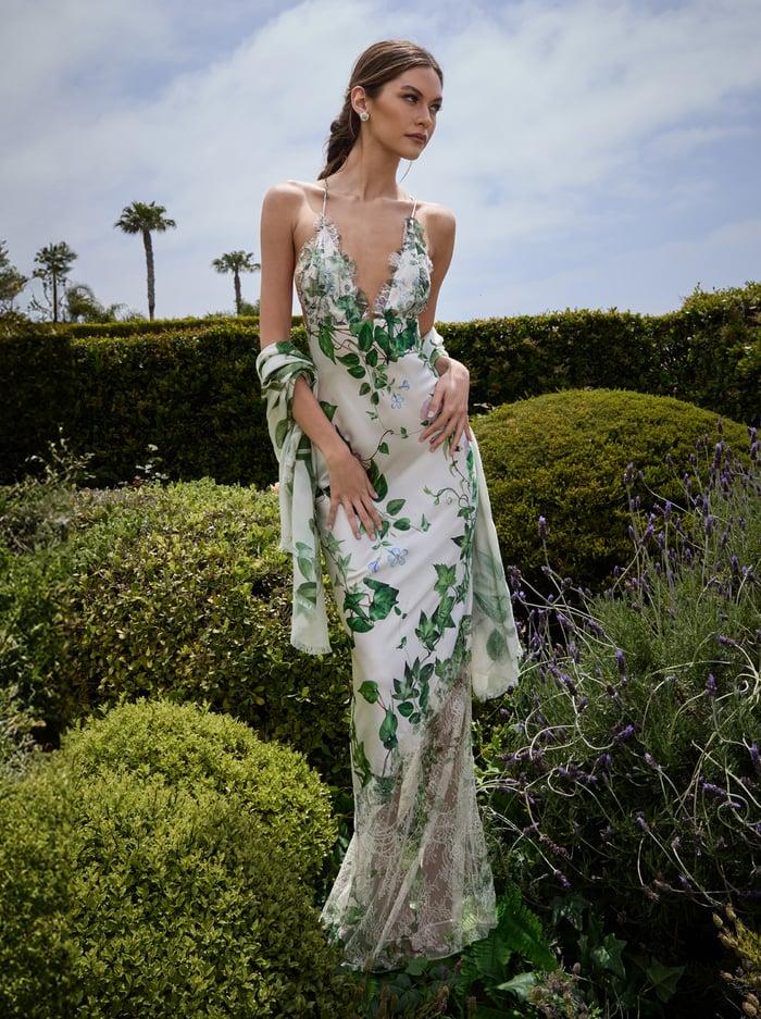 alice & olivia CLAUDIA OPEN BACK MAXI DRESS IVY ROMANCE