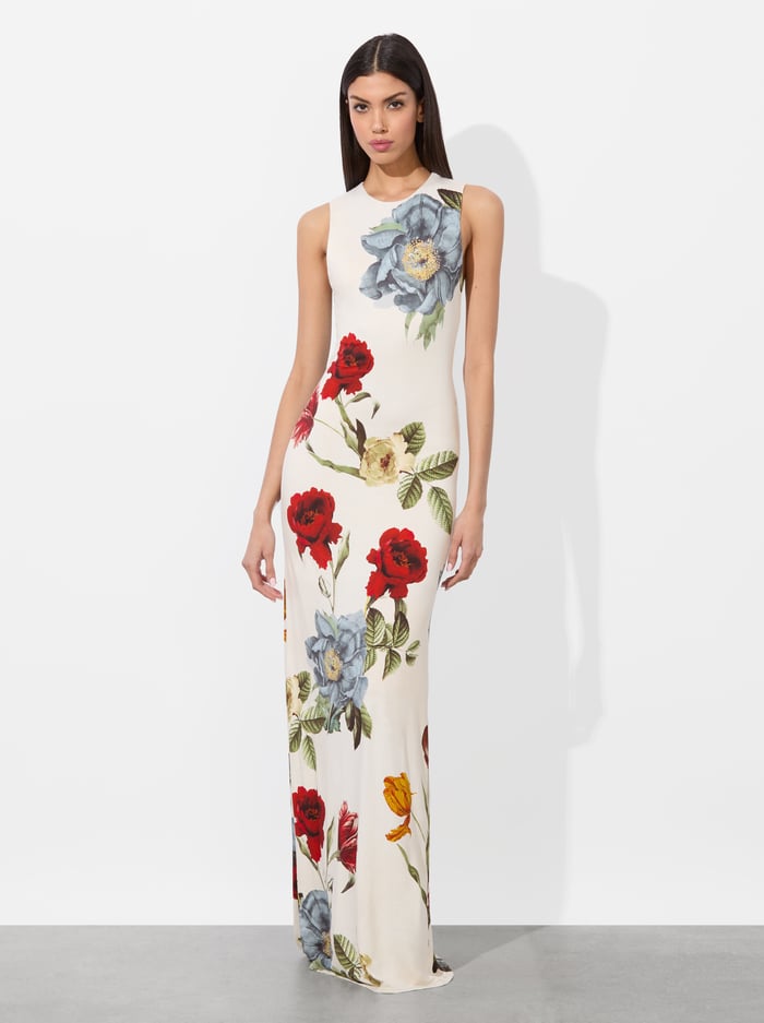alice & olivia DELORA OPEN BACK MAXI DRESS PROVENCE FLORAL LG