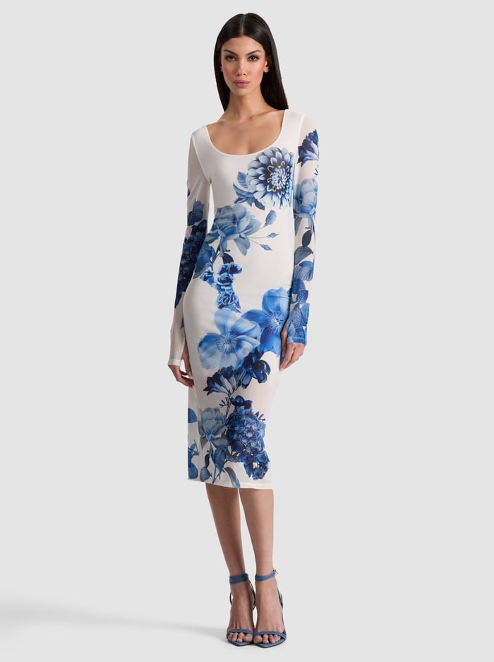 alice & olivia DELORA SCOOP NECK MIDI DRESS AFFECTION