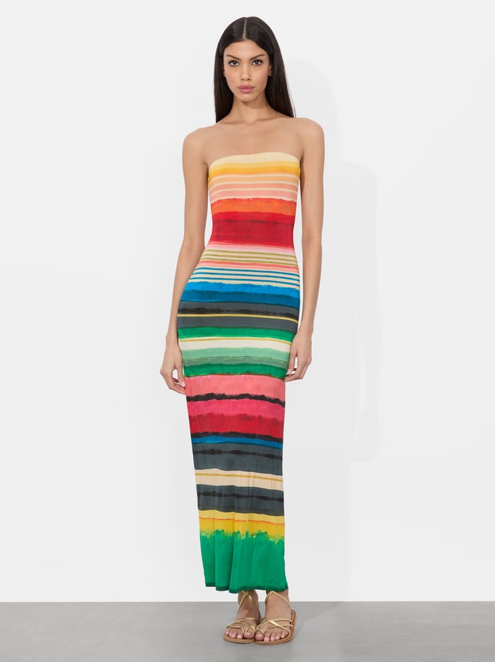 alice & olivia DELORA STRAPLESS MAXI DRESS RAINBOW REEF