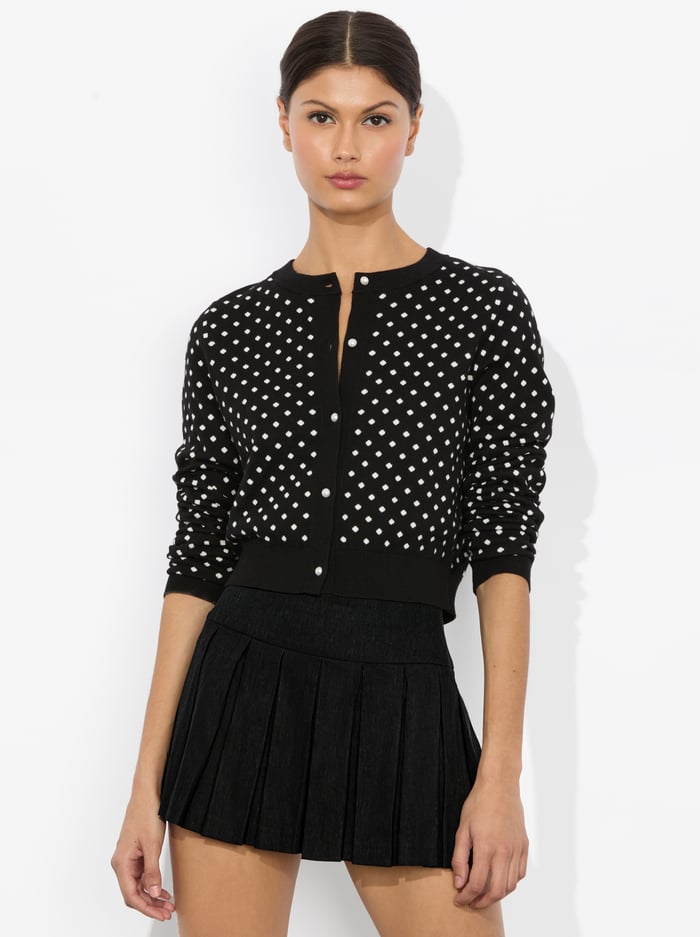 alice & olivia DOLLIE CASHMERE CARDIGAN BLACK/OFF WHITE POLKA DOT