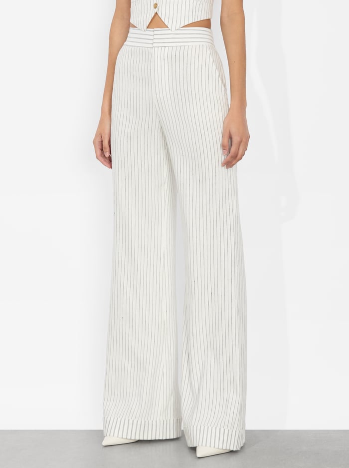 alice & olivia DYLAN CUFFED PANT PINSTRIPE OFF WHITE/BLACK